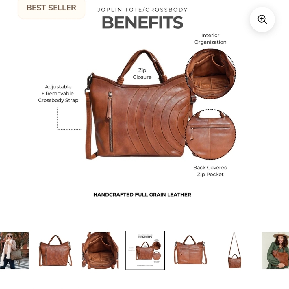 NWOTs Latico Leathers Joplin Leather Crossbody Bag In Cognac - Picture 5 of 5